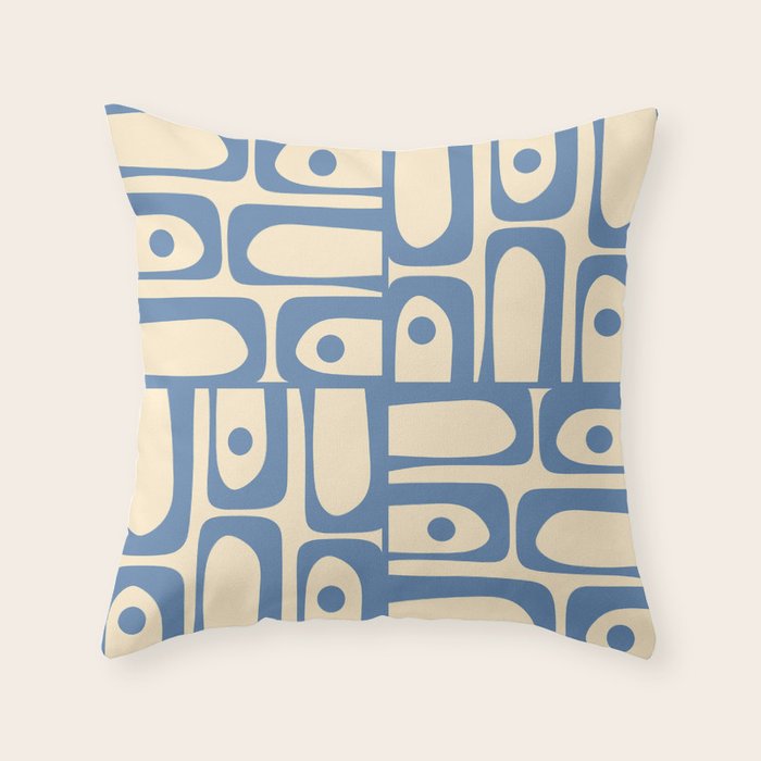 Mid Century Modern Piquet Multi Pattern in Blue and Cream Throw Pillow Gallery Image 1