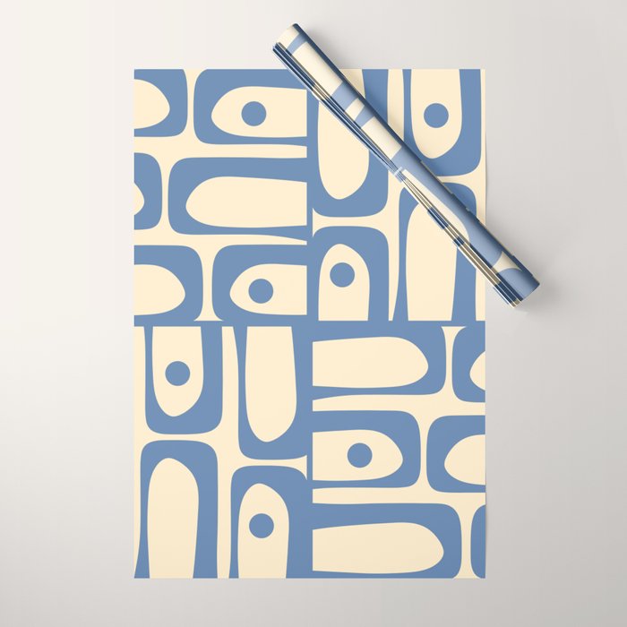 Mid Century Modern Piquet Multi Pattern in Blue and Cream Wrapping Paper Gallery Image 1