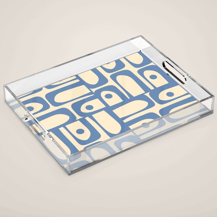 Mid Century Modern Piquet Multi Pattern in Blue and Cream Acrylic Tray Gallery Image 1