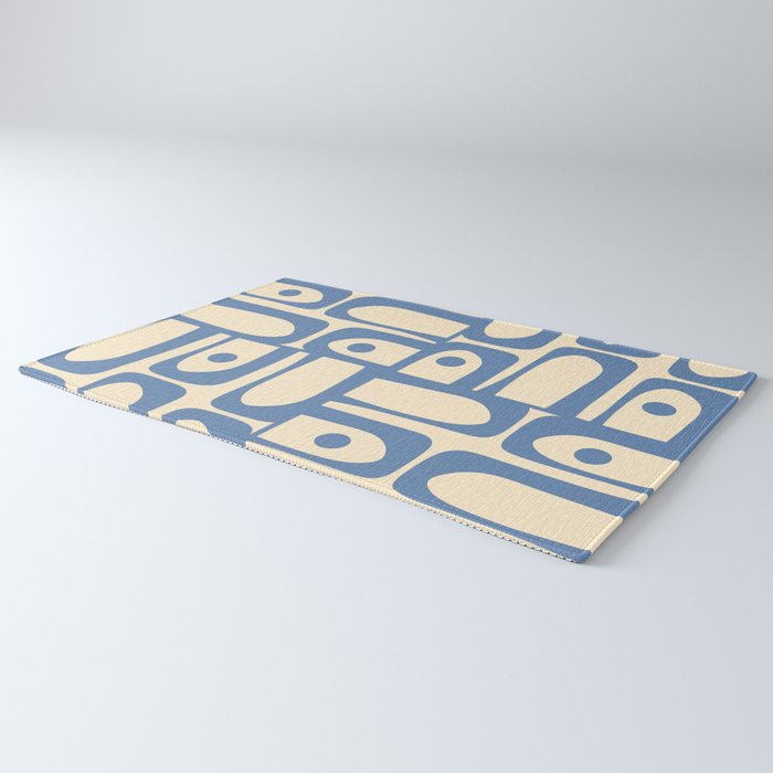 Mid Century Modern Piquet Multi Pattern in Blue and Cream Rug Gallery Image 3