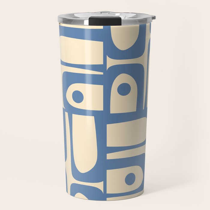 Mid Century Modern Piquet Multi Pattern in Blue and Cream Travel Mug Gallery Image 1