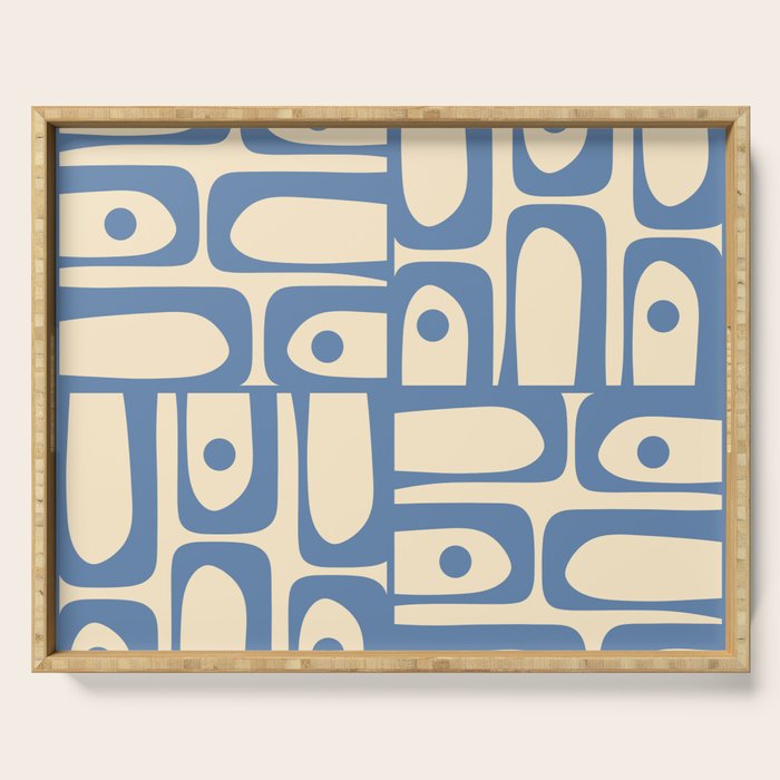 Mid Century Modern Piquet Multi Pattern in Blue and Cream Serving Tray Gallery Image 1