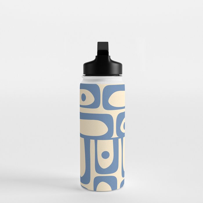 Mid Century Modern Piquet Multi Pattern in Blue and Cream Water Bottle Gallery Image 3