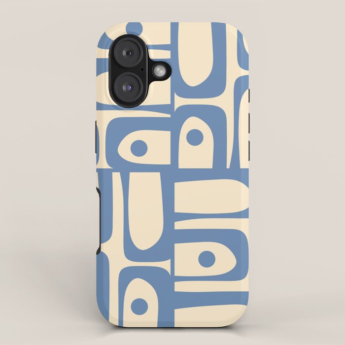 Mid Century Modern Piquet Multi Pattern in Blue and Cream iPhone Case Gallery Image 1