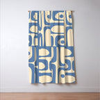 Mid Century Modern Piquet Multi Pattern in Blue and Cream Window Curtain Gallery Image 3