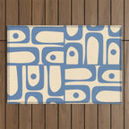 Mid Century Modern Piquet Multi Pattern in Blue and Cream Outdoor Rug Gallery Image 1