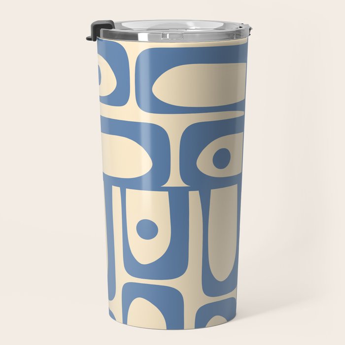 Mid Century Modern Piquet Multi Pattern in Blue and Cream Travel Mug Gallery Image 3