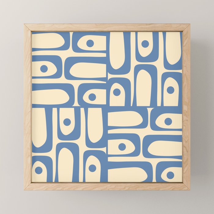 Mid Century Modern Piquet Multi Pattern in Blue and Cream Mini Art Print Gallery Image 1