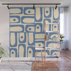 Mid Century Modern Piquet Multi Pattern in Blue and Cream Wall Mural Gallery Image 1