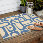 Mid Century Modern Piquet Multi Pattern in Blue and Cream Outdoor Rug Gallery Image 2