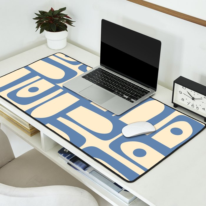 Mid Century Modern Piquet Multi Pattern in Blue and Cream Desk Mat Gallery Image 2