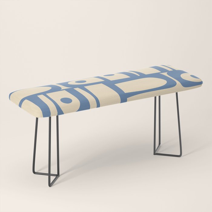 Mid Century Modern Piquet Multi Pattern in Blue and Cream Bench Gallery Image 1