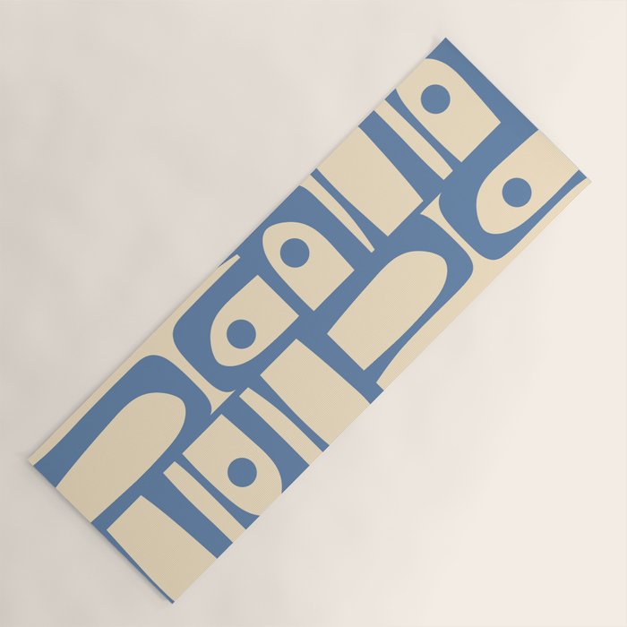 Mid Century Modern Piquet Multi Pattern in Blue and Cream Yoga Mat Gallery Image 1