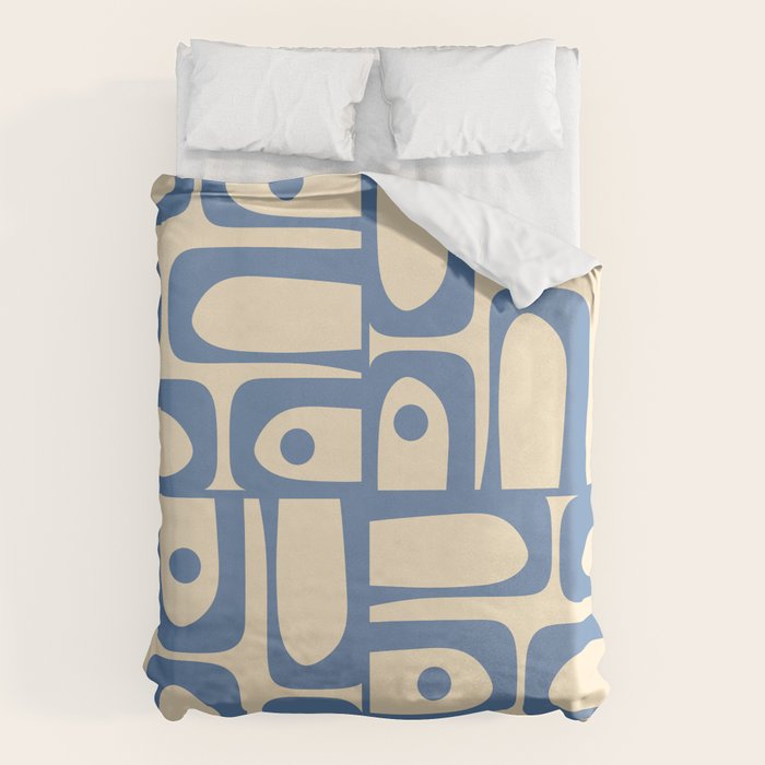 Mid Century Modern Piquet Multi Pattern in Blue and Cream Duvet Cover Gallery Image 6
