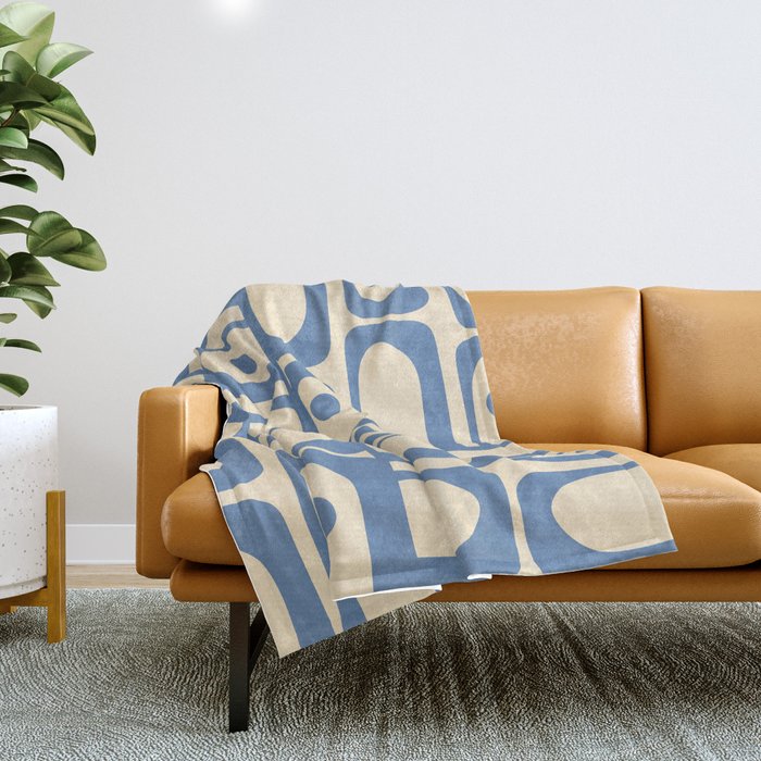 Mid Century Modern Piquet Multi Pattern in Blue and Cream Throw Blanket Gallery Image 1