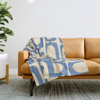 Mid Century Modern Piquet Multi Pattern in Blue and Cream Throw Blanket Gallery Image 1