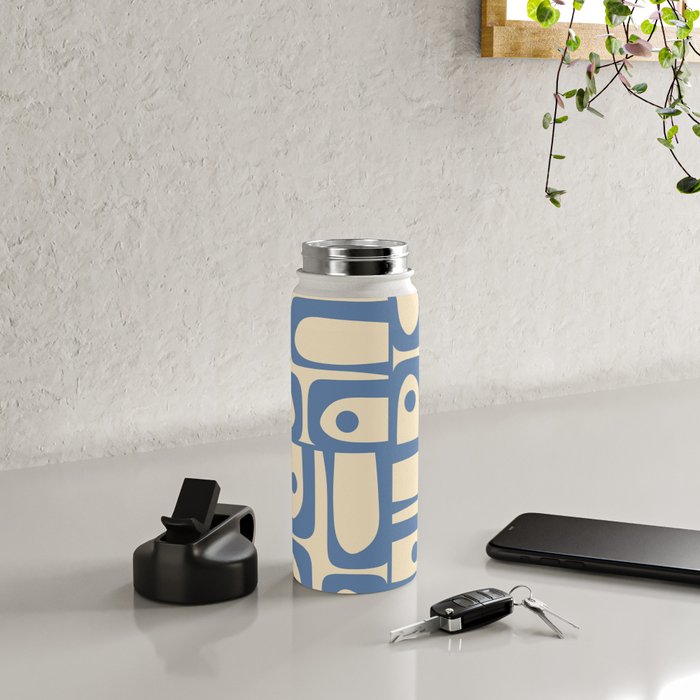 Mid Century Modern Piquet Multi Pattern in Blue and Cream Water Bottle Gallery Image 4