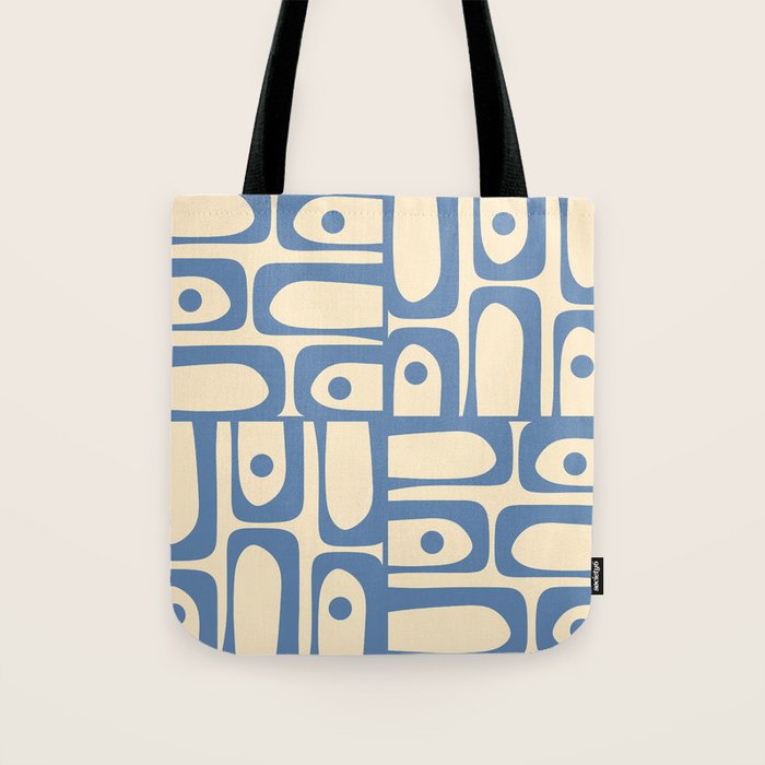 Mid Century Modern Piquet Multi Pattern in Blue and Cream Tote Bag Gallery Image 1