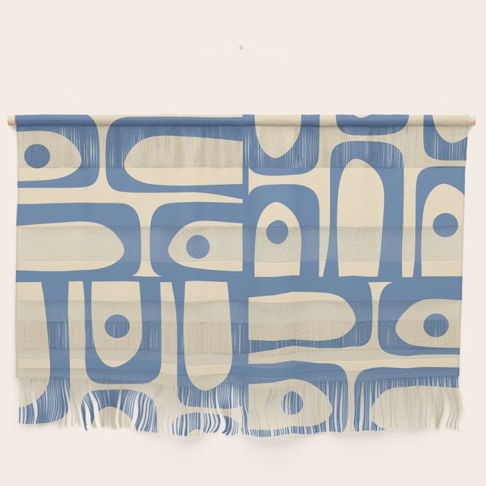 Mid Century Modern Piquet Multi Pattern in Blue and Cream Wall Hanging Gallery Image 1