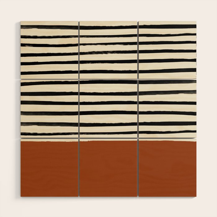 Burnt Orange x Stripes Wood Wall Art Gallery Image 1