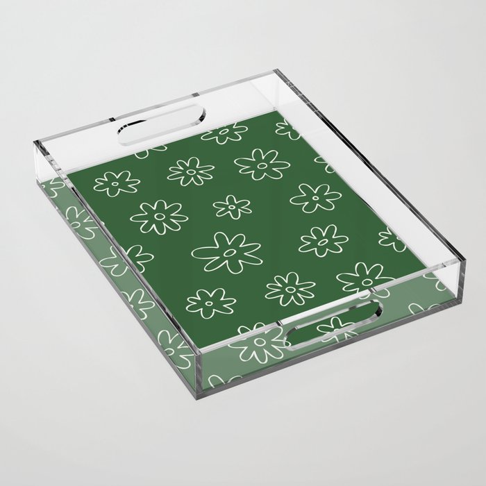 Green garden flower doodle art pattern Acrylic Tray Gallery Image 1