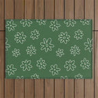 Green garden flower doodle art pattern Outdoor Rug Gallery Image 1