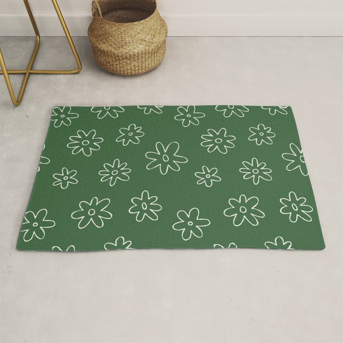 Green garden flower doodle art pattern Rug Gallery Image 1