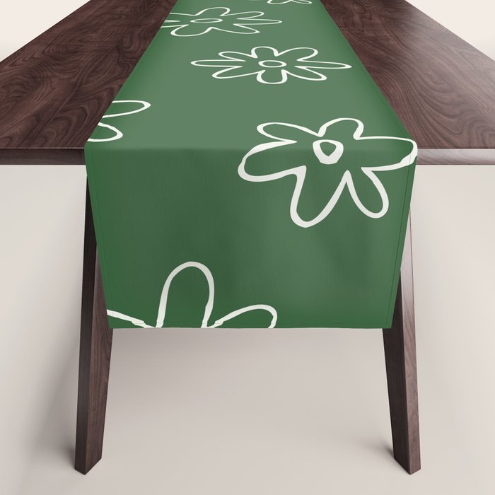 Green garden flower doodle art pattern Table Runner Gallery Image 1