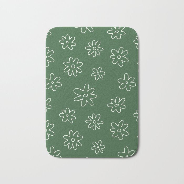 Green garden flower doodle art pattern Bath Mat Gallery Image 1