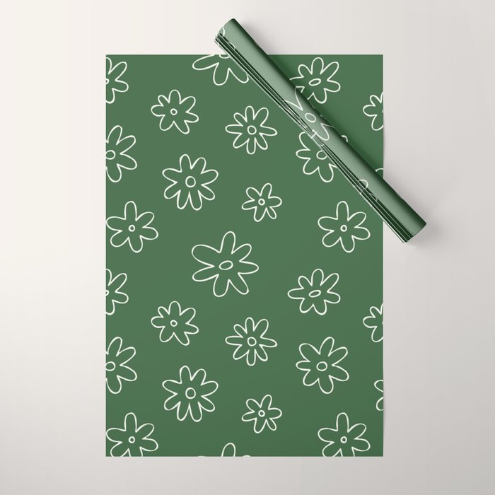 Green garden flower doodle art pattern Wrapping Paper Gallery Image 1