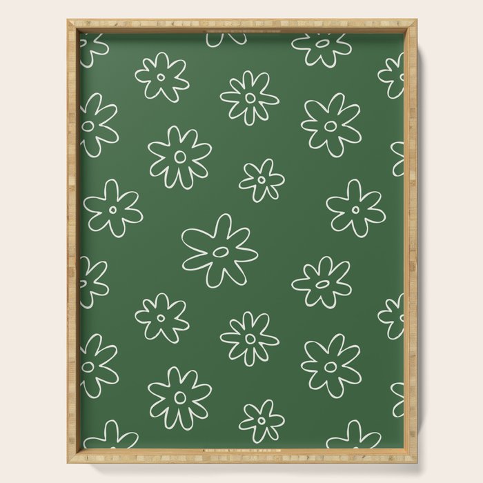 Green garden flower doodle art pattern Serving Tray Gallery Image 1