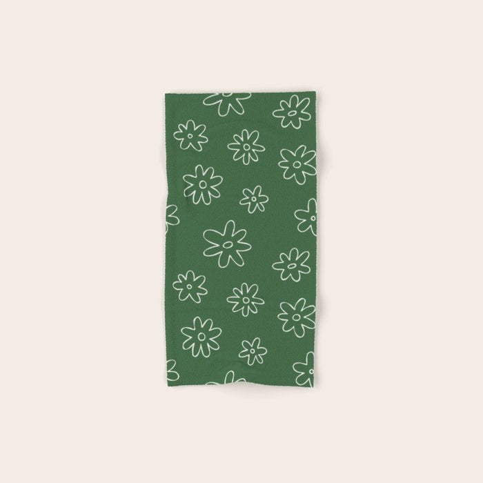 Green garden flower doodle art pattern Bath Towel Gallery Image 1