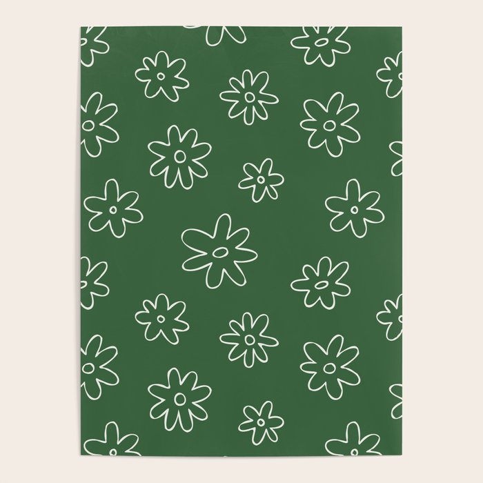 Green garden flower doodle art pattern Poster Gallery Image 1