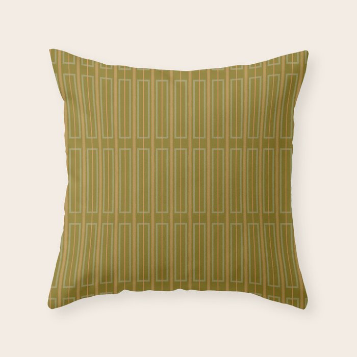 Minimalist Geo Box Striped Pattern in Vintage Olive Green and Cantaloupe Orange Throw Pillow Gallery Image 6