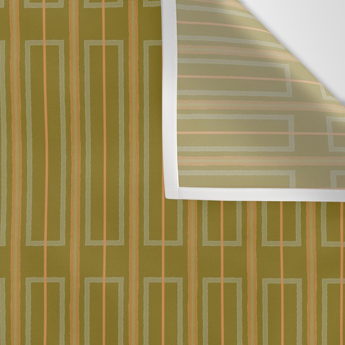 Minimalist Geo Box Striped Pattern in Vintage Olive Green and Cantaloupe Orange Wall Tapestry Gallery Image 3