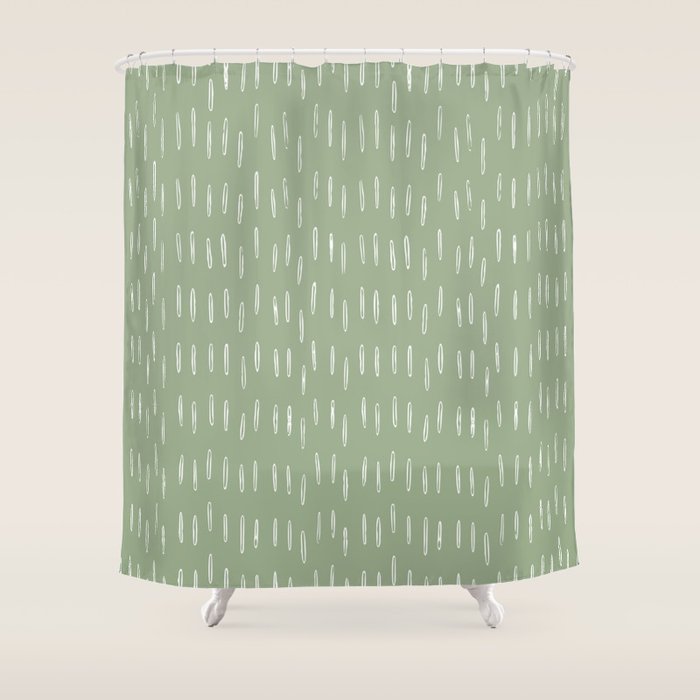 Raindrop Boho Abstract Pattern, Sage Green Shower Curtain Gallery Image 1