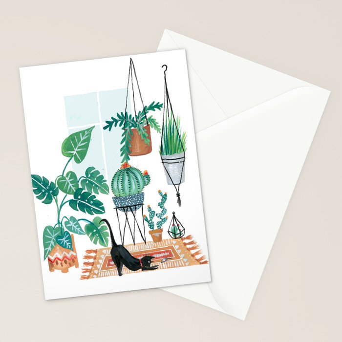 Cat in Potted Jungles Stationery Card Gallery Image 2