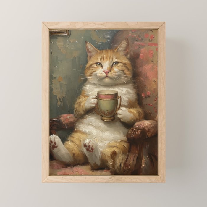 Tea Time Cat II Mini Art Print Gallery Image 1