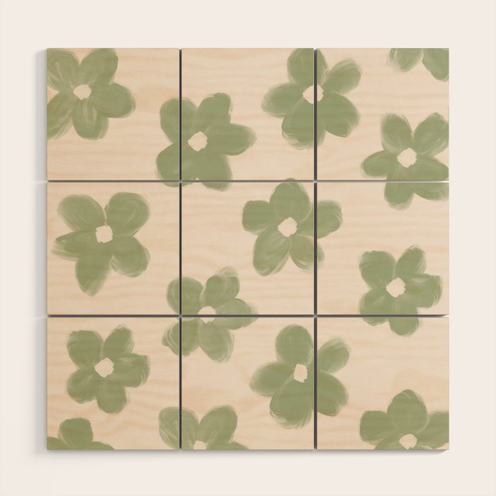 Sage Green Flowers Wood Wall Art Gallery Image 1