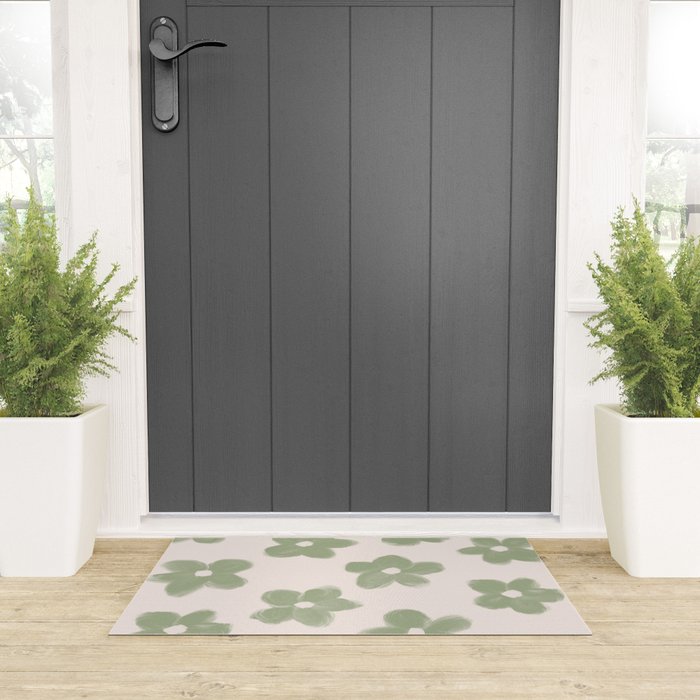 Sage Green Flowers Welcome Mat Gallery Image 3