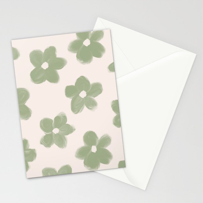 Sage Green Flowers Stationery Card Gallery Image 2