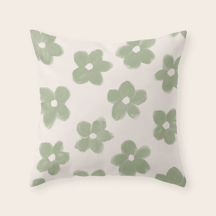 Sage Green Flowers Throw Pillow Gallery Image 6