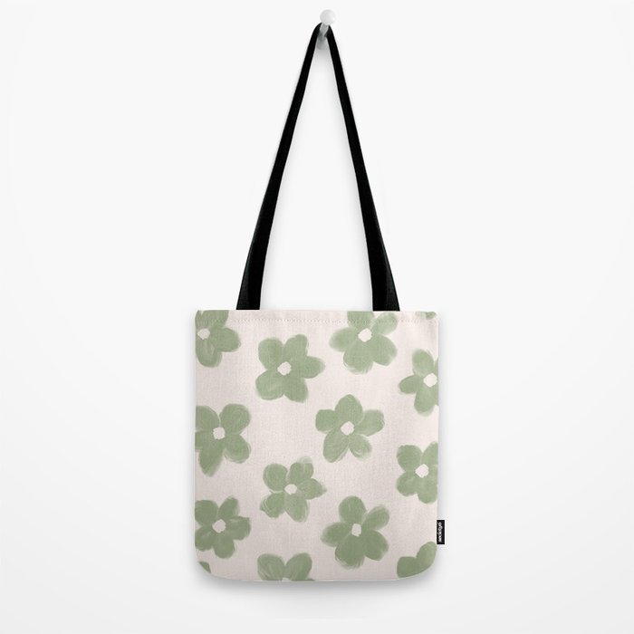 Sage Green Flowers Tote Bag Gallery Image 2