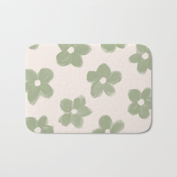 Sage Green Flowers Bath Mat Gallery Image 1
