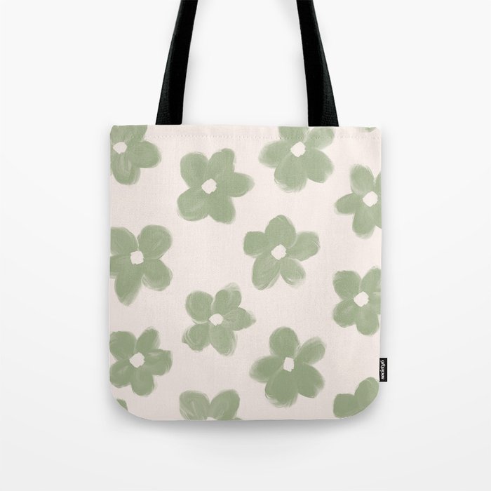 Sage Green Flowers Tote Bag Gallery Image 1