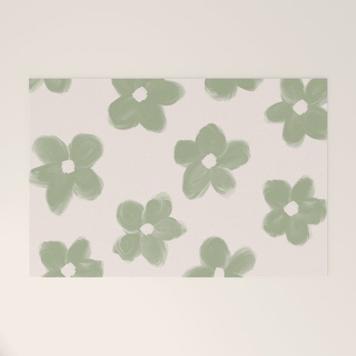 Sage Green Flowers Welcome Mat Gallery Image 1