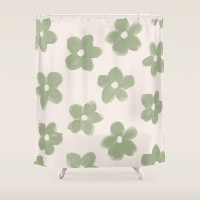 Sage Green Flowers Shower Curtain Gallery Image 1