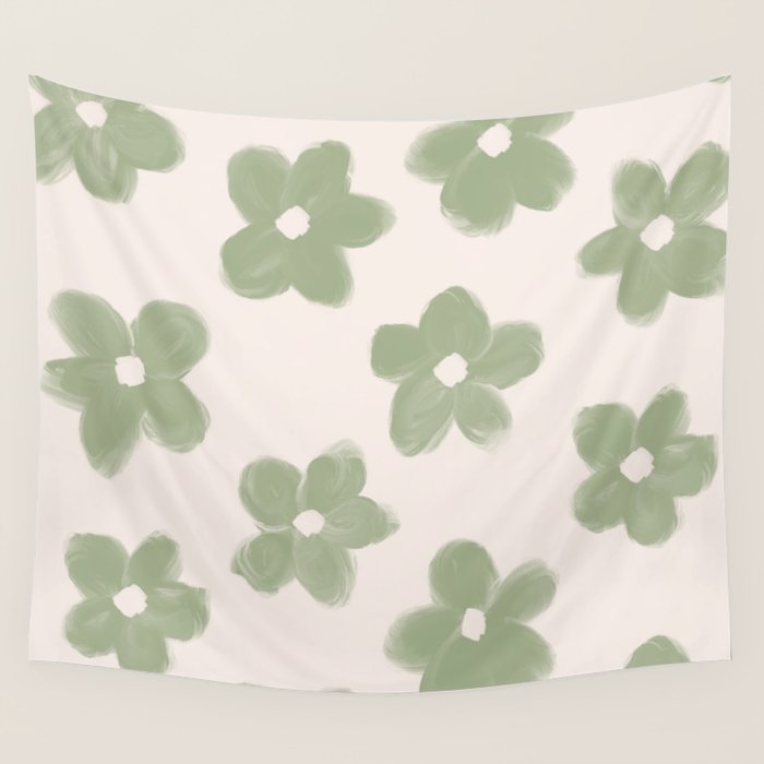 Sage Green Flowers Wall Tapestry Gallery Image 4