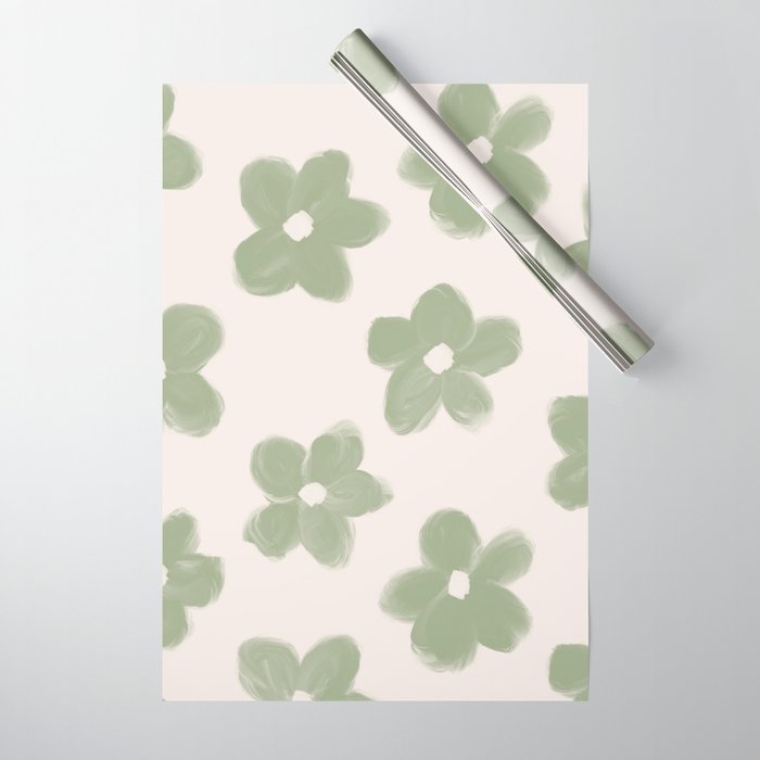 Sage Green Flowers Wrapping Paper Gallery Image 1