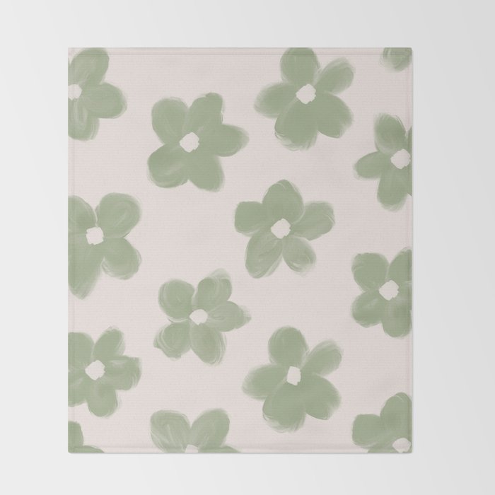 Sage Green Flowers Throw Blanket Gallery Image 2